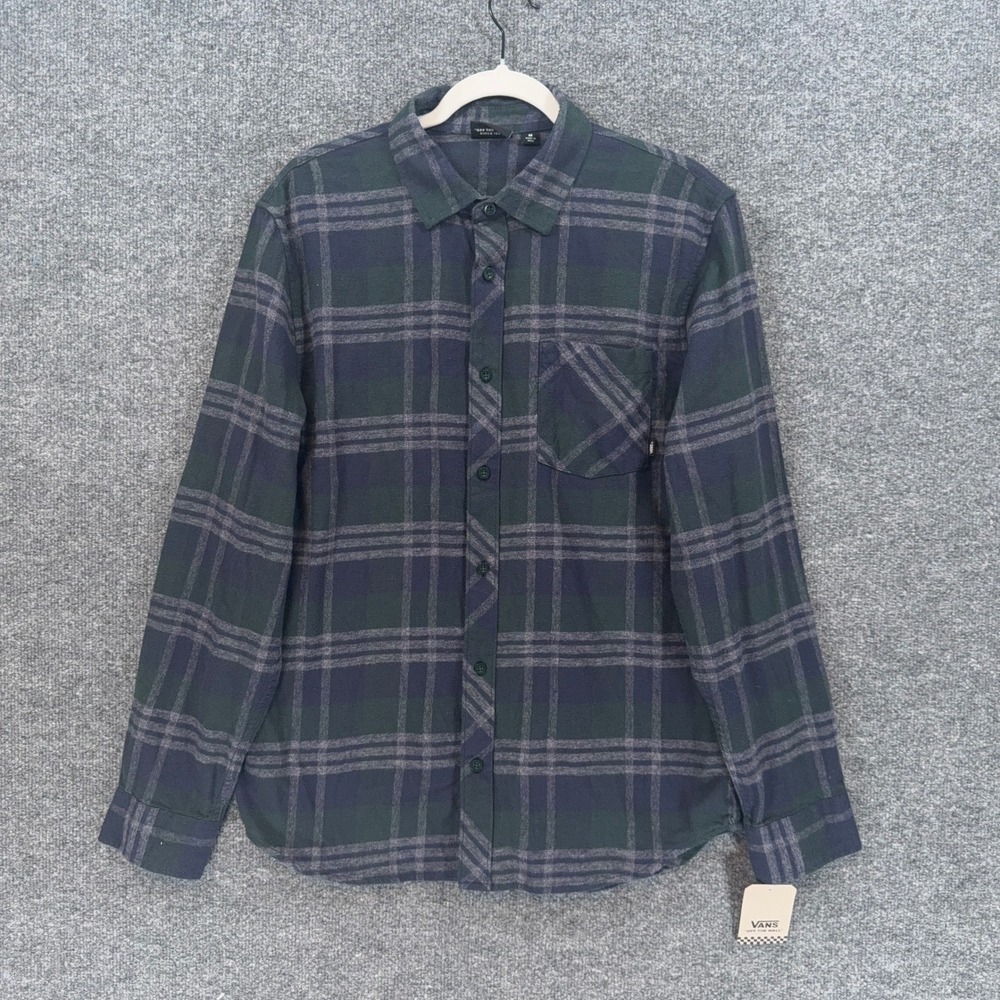 Vans Flannel Shirt Mens Medium Green Plaid Long Sleeve Button Down Skate NEW